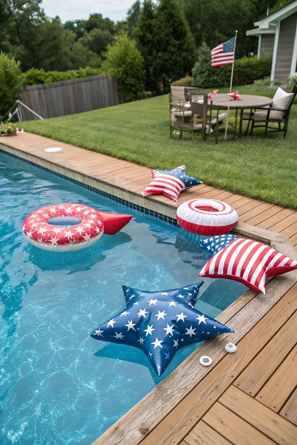 Make your pool a highlight with star-spangled floats.