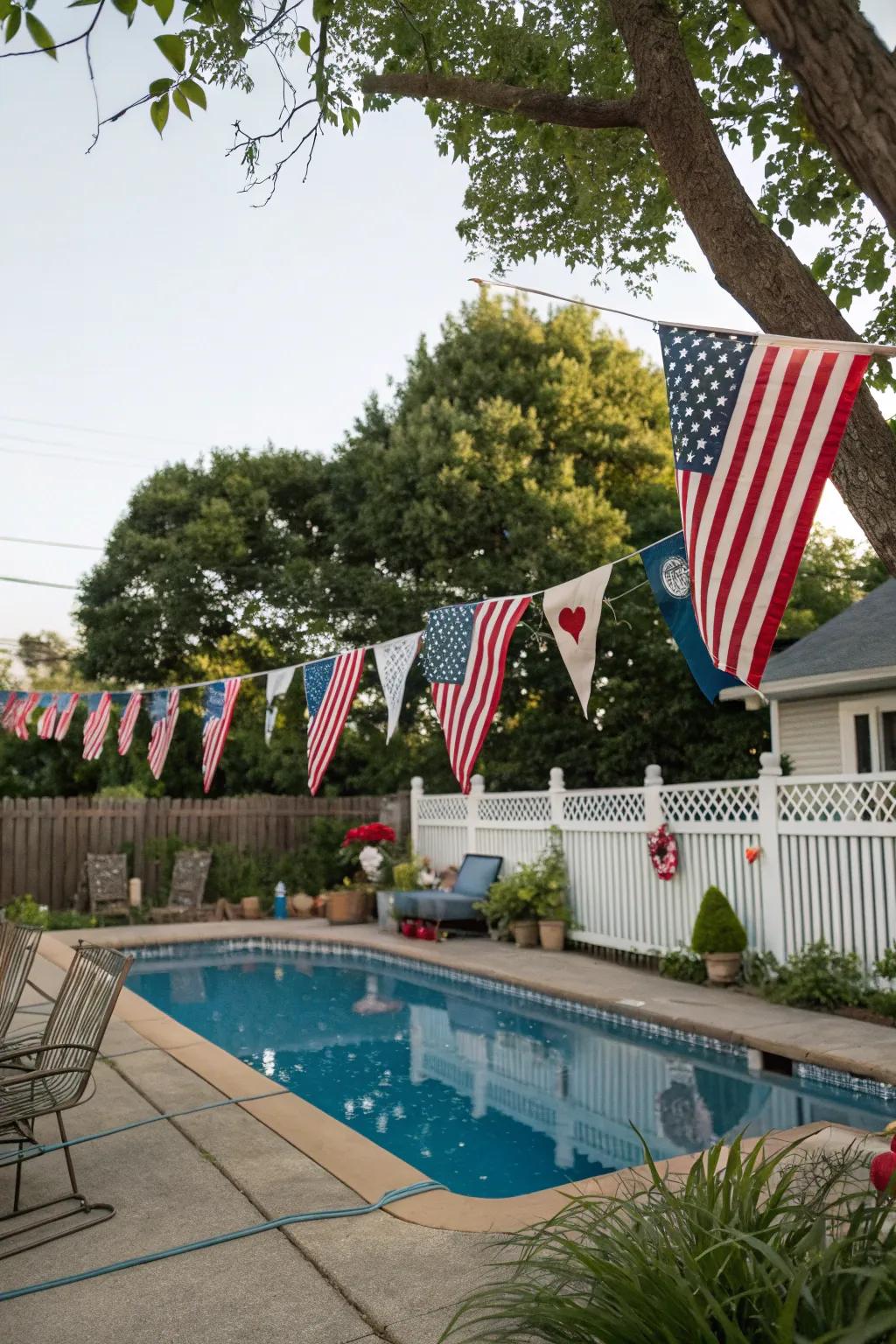Transform your pool area into a patriotic paradise with vibrant decorations.