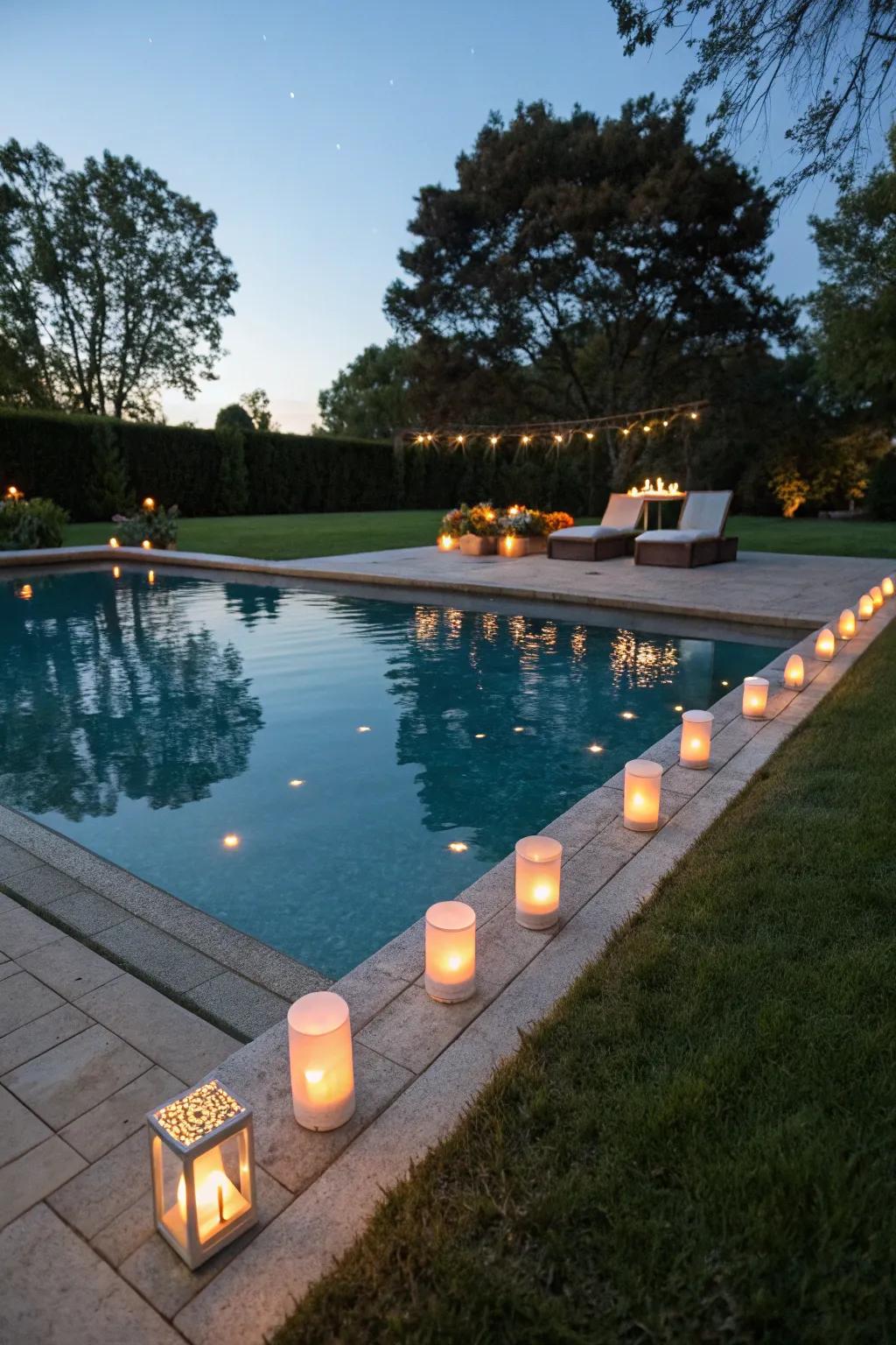 Set the scene with elegant floating candle decor.