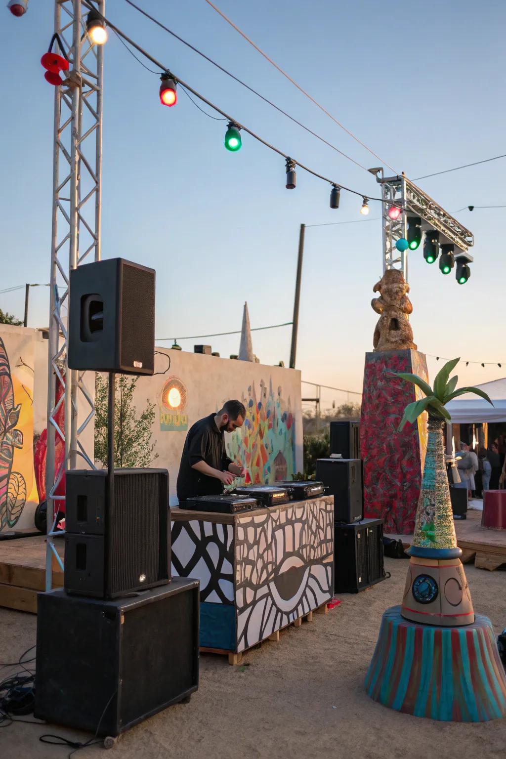 Artistic installations provide a striking visual element.