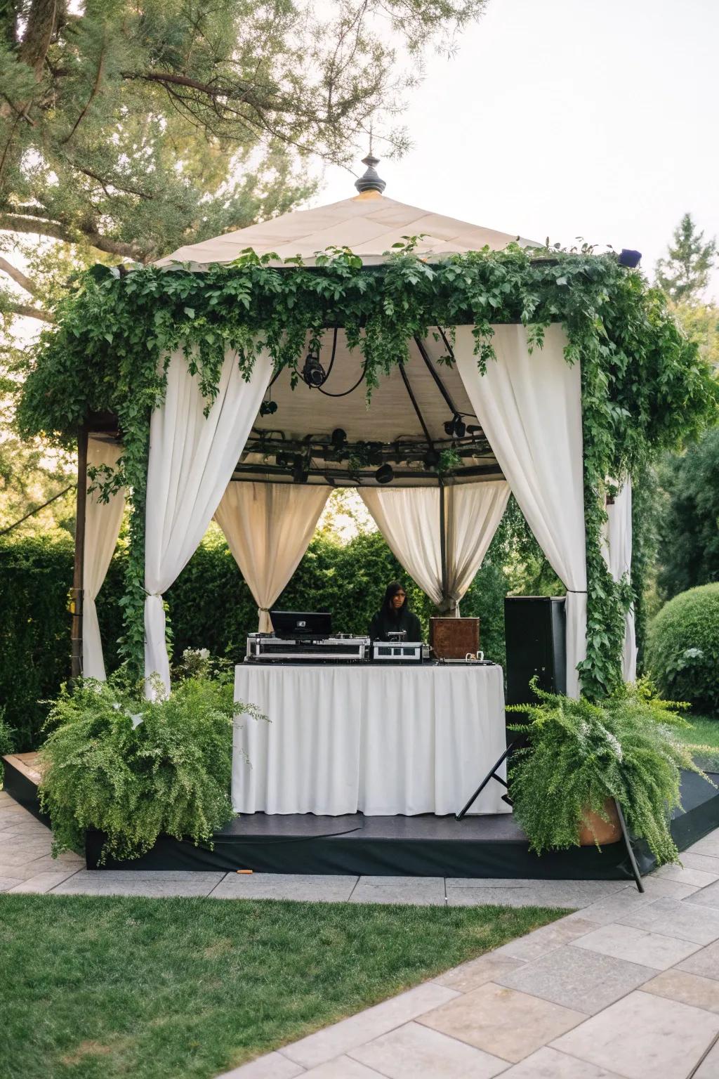 A weather-proof setup ensures the DJ and equipment stay dry.