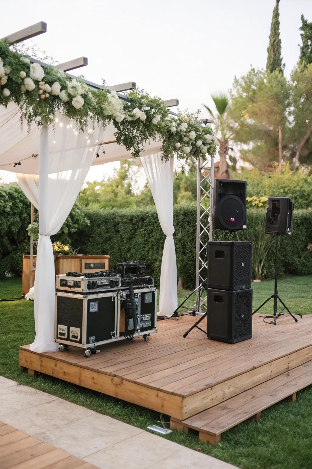 Modern equipment adds a touch of sophistication to the DJ setup.