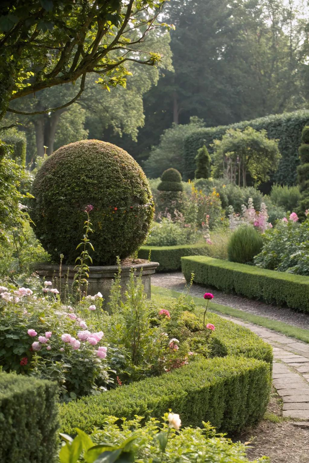 Create visual interest with bold topiary focal points.