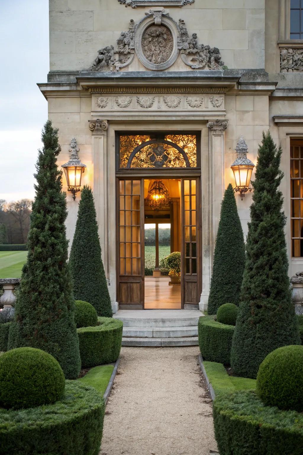 Topiary enhances the elegance of your home's entrance.