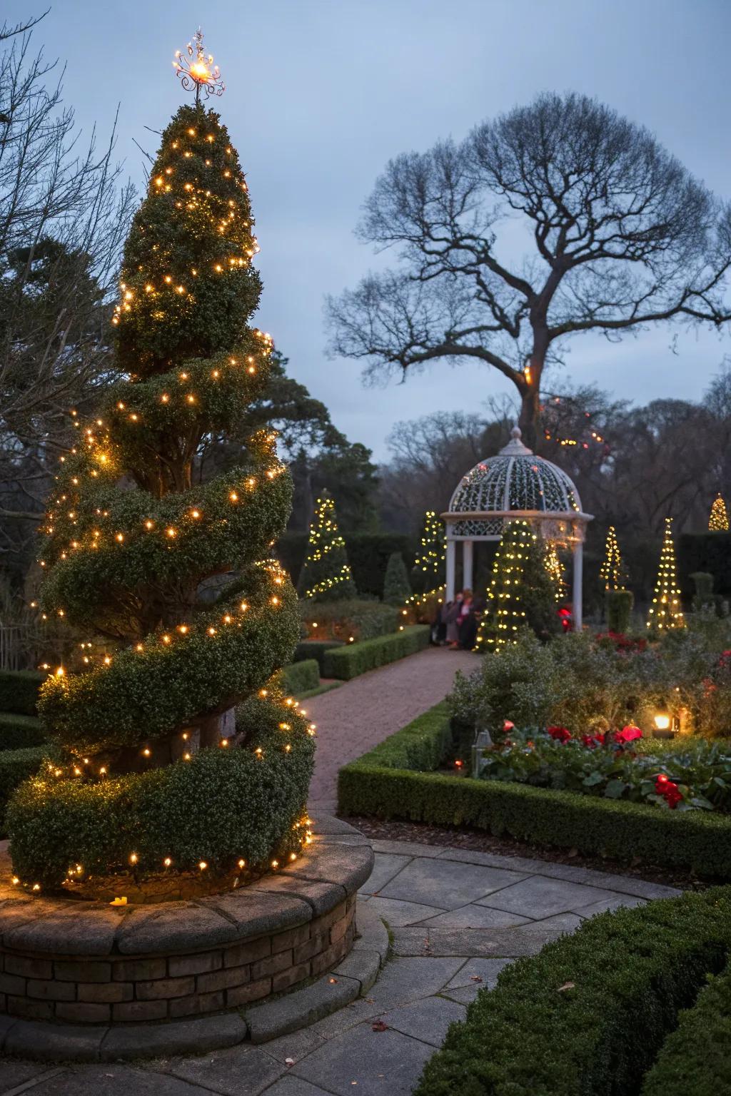 Seasonal decorations bring a festive feel to your topiary.
