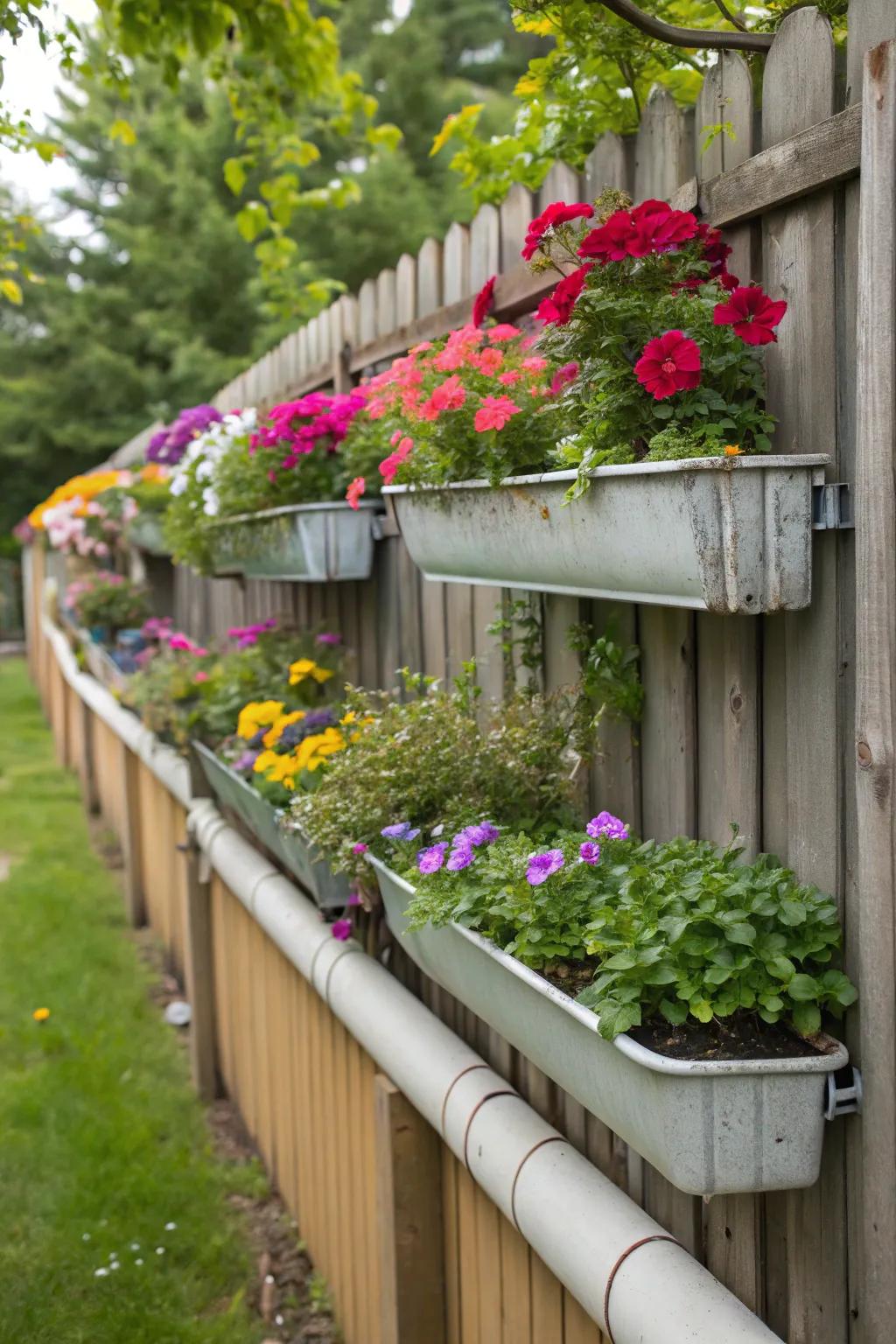 Repurpose gutters as space-saving planters.