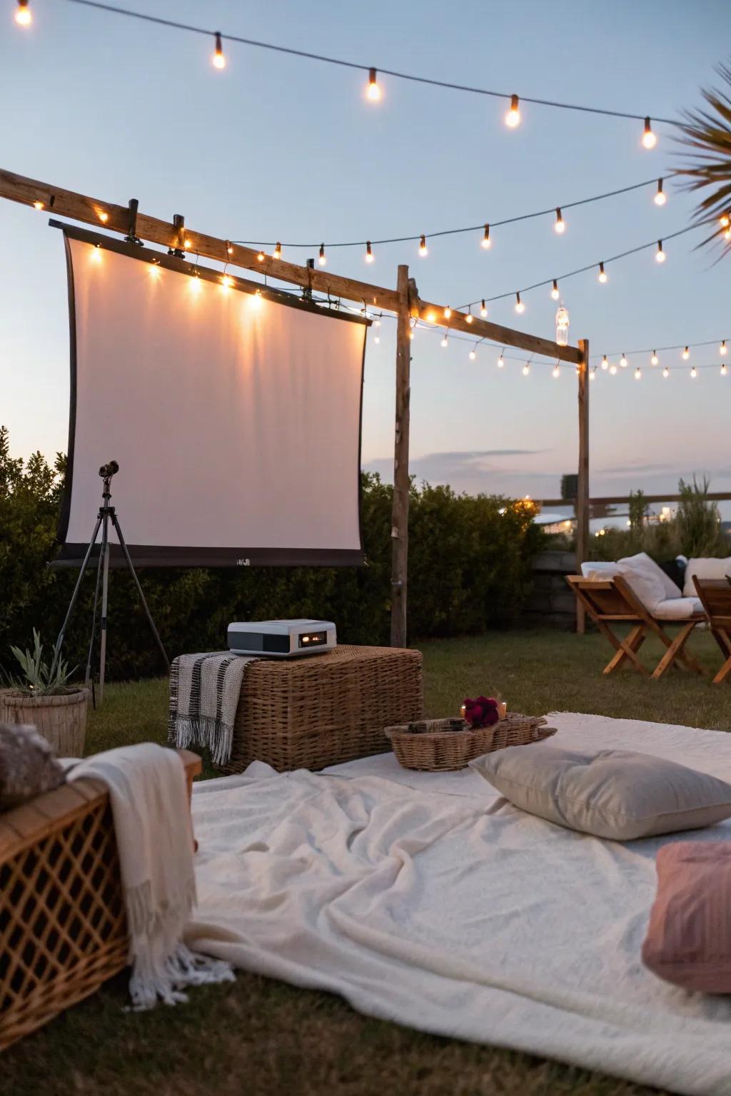 Enjoy a night under the stars with a cozy outdoor movie experience.