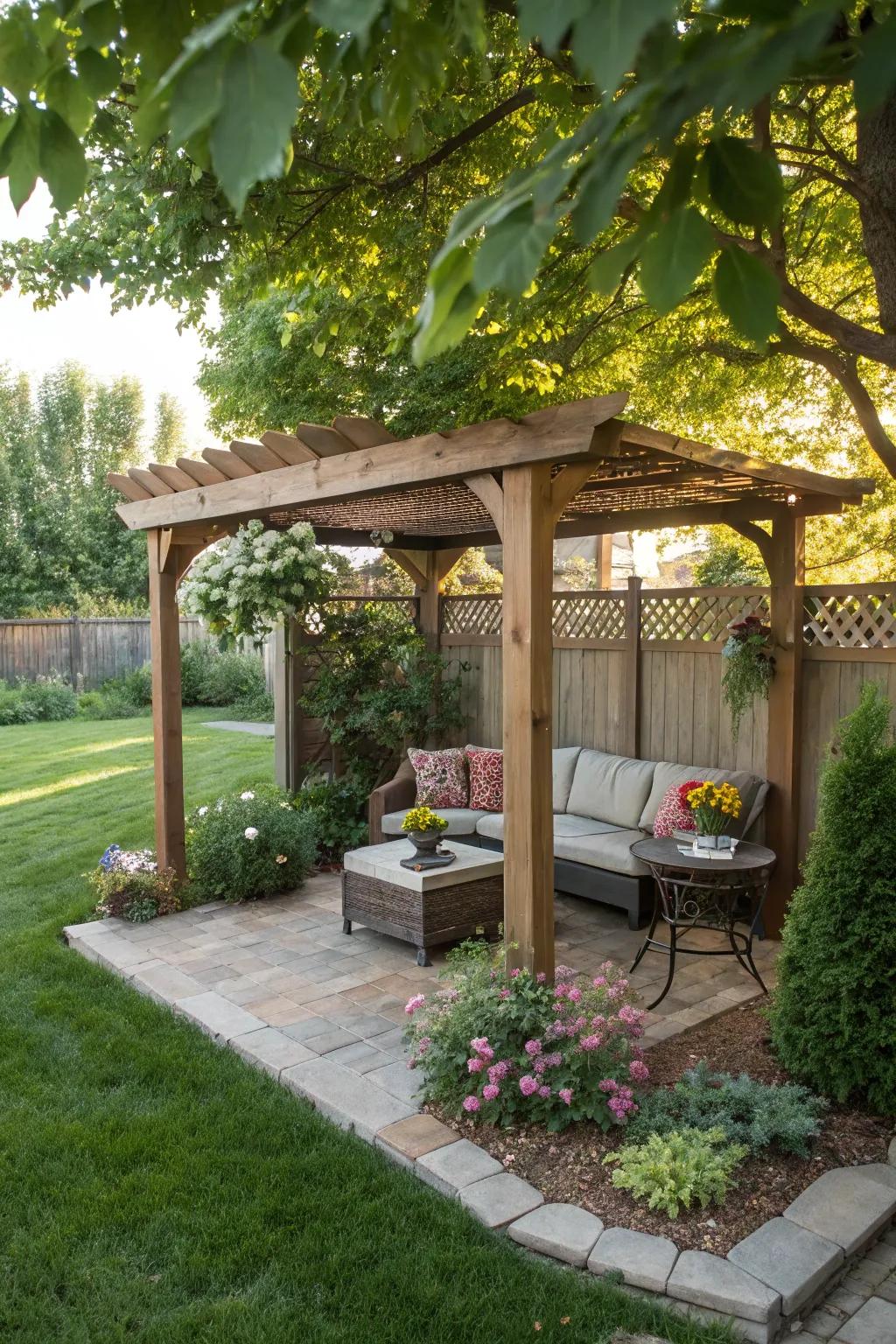 A corner pergola makes efficient use of space.