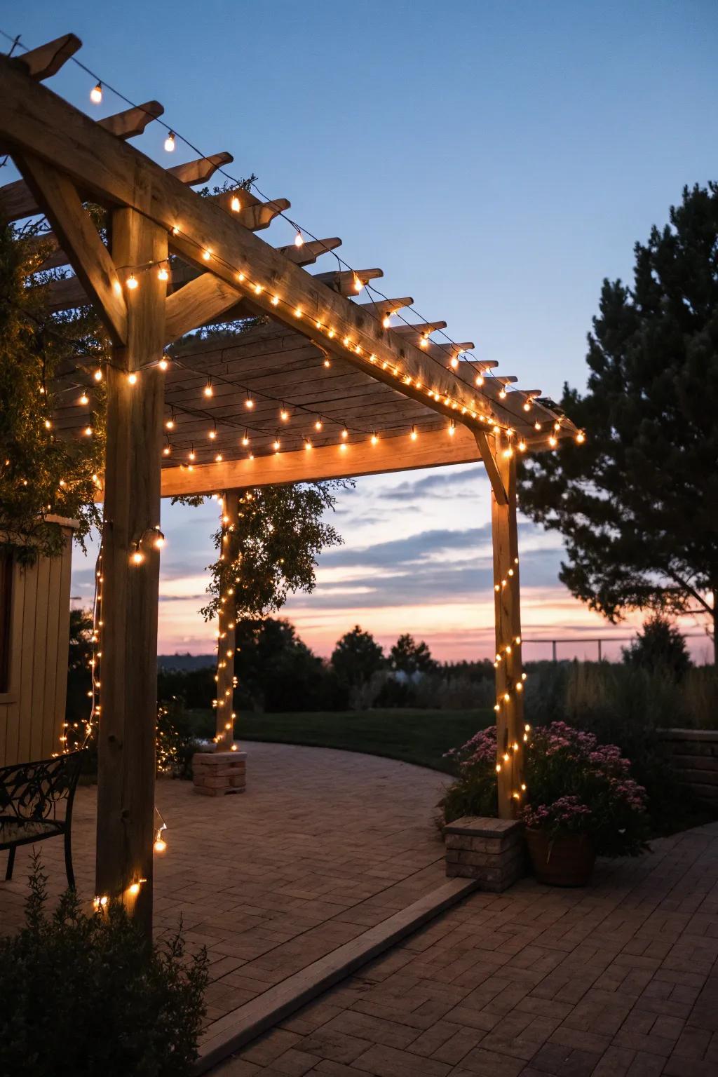 String lights create a magical evening ambiance.