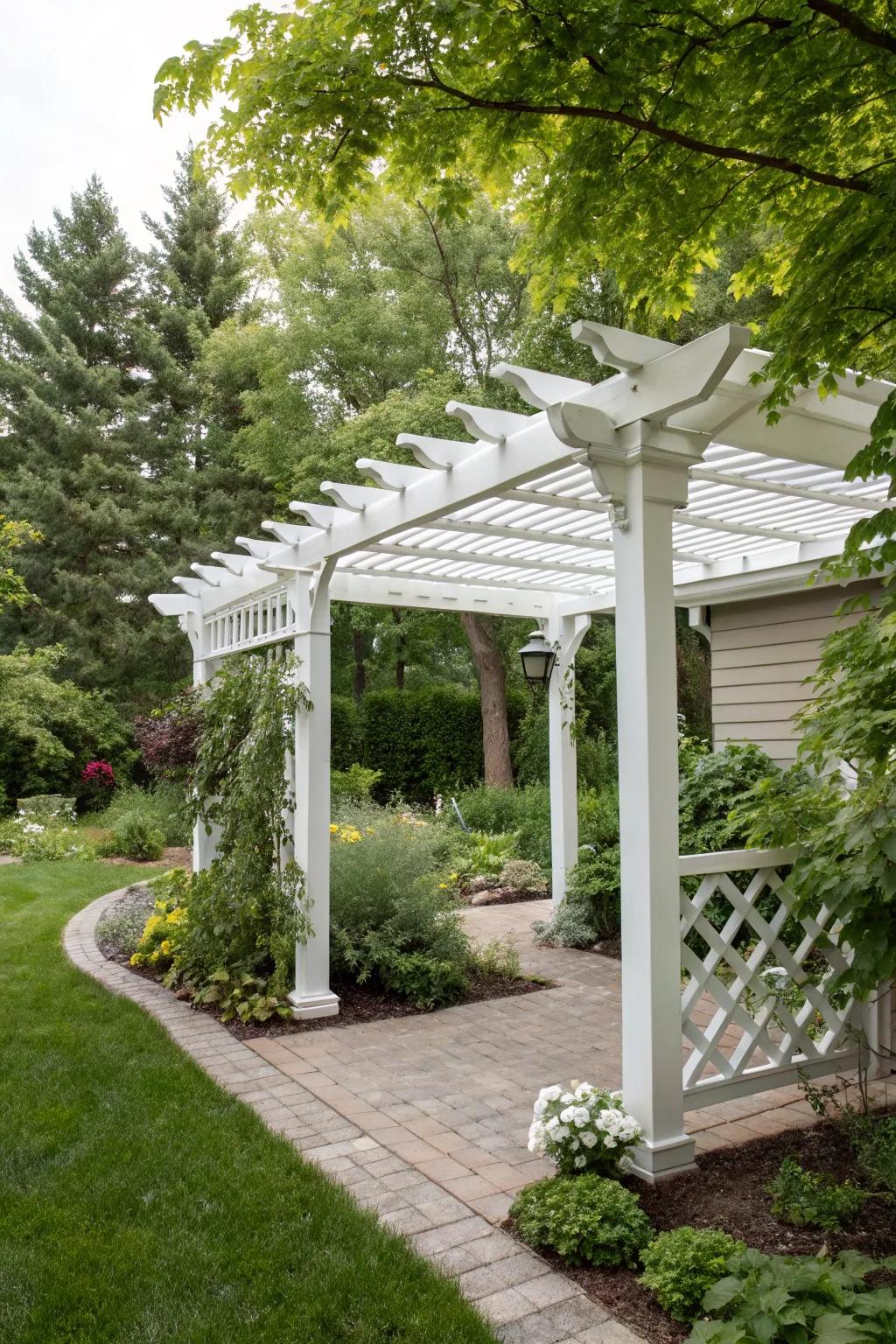 A newly painted pergola brightens up any outdoor space.