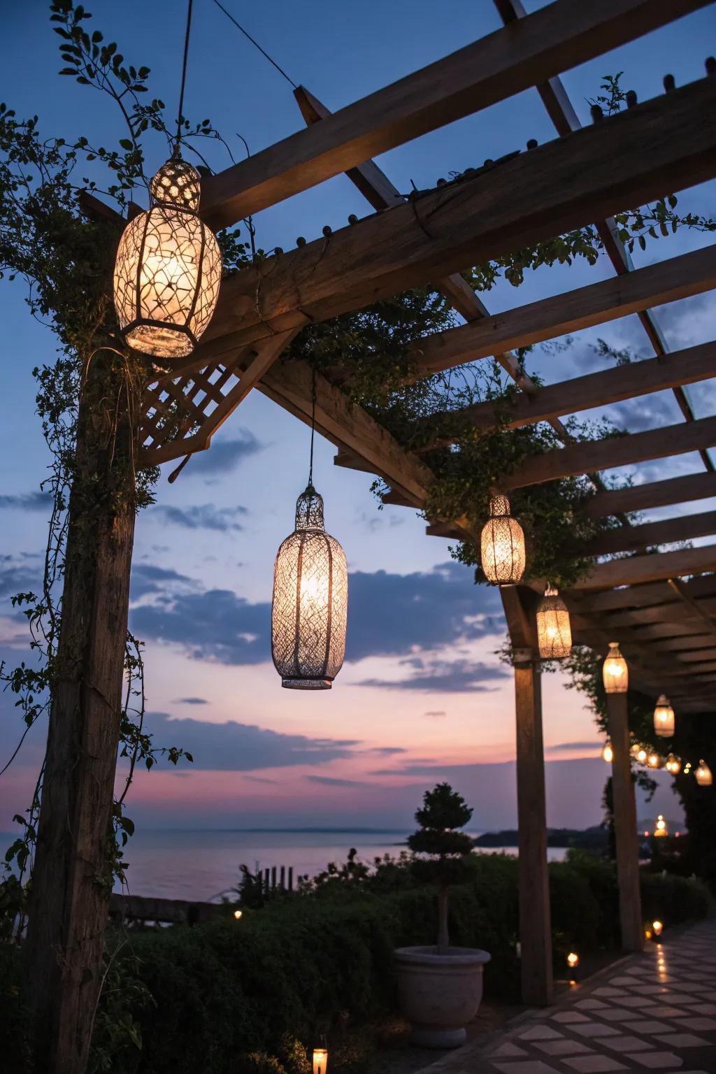 Lanterns add a whimsical touch to your pergola.