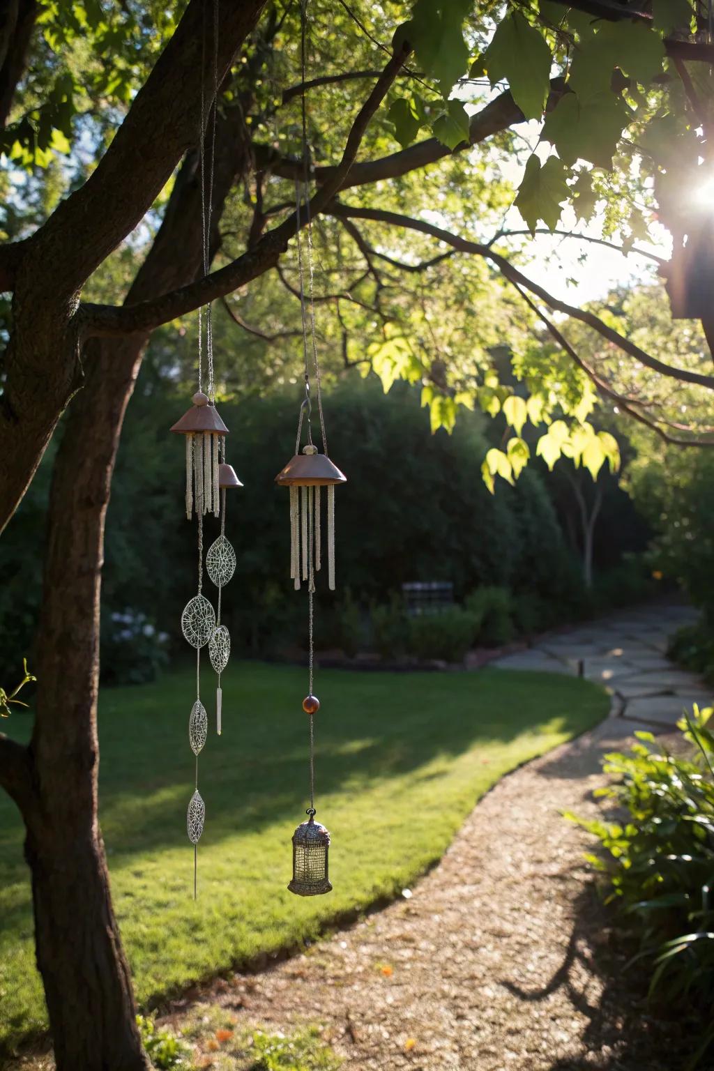 Wind chimes adding a melodic touch.