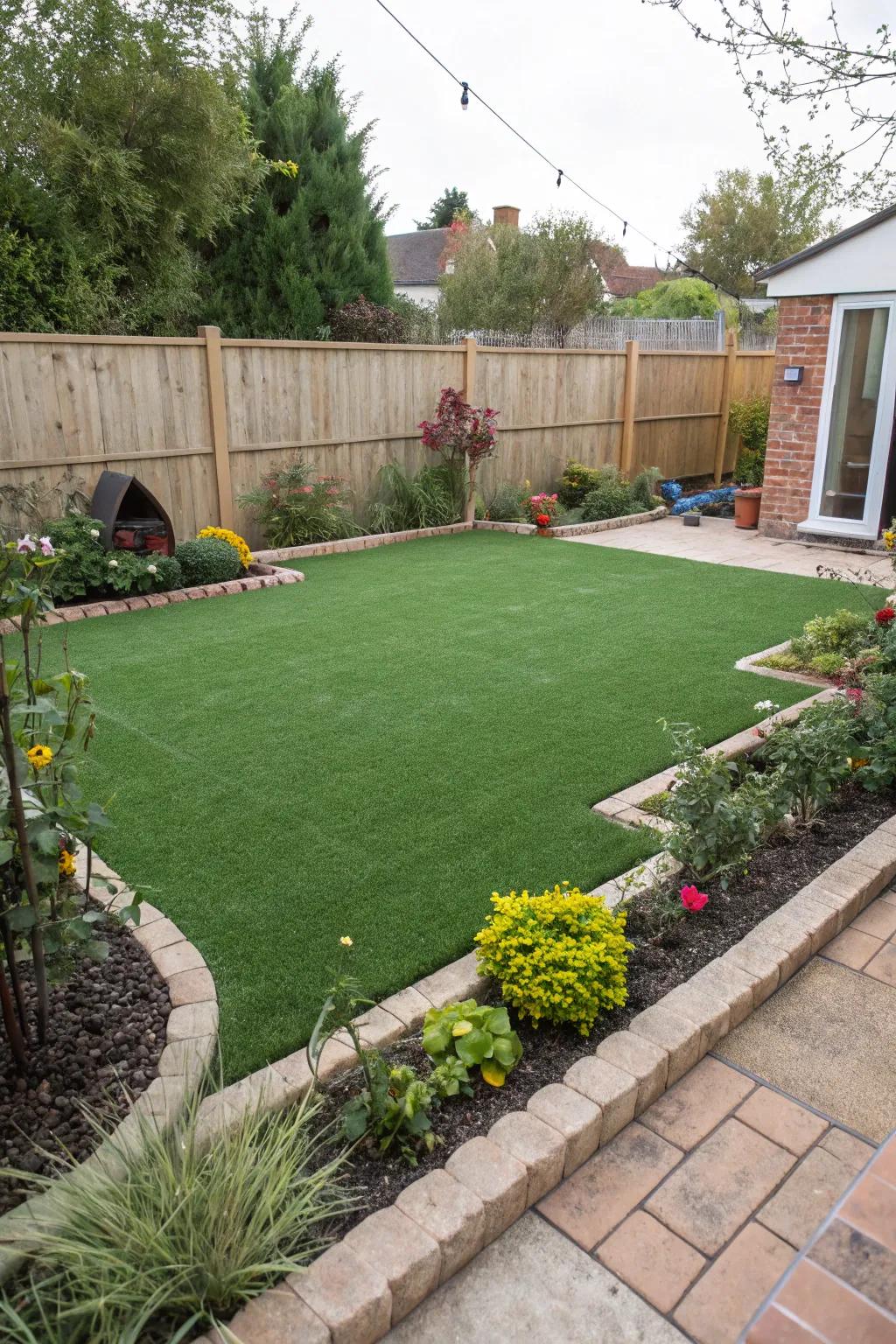 Artificial turf ensures a green, low-maintenance lawn all year long.