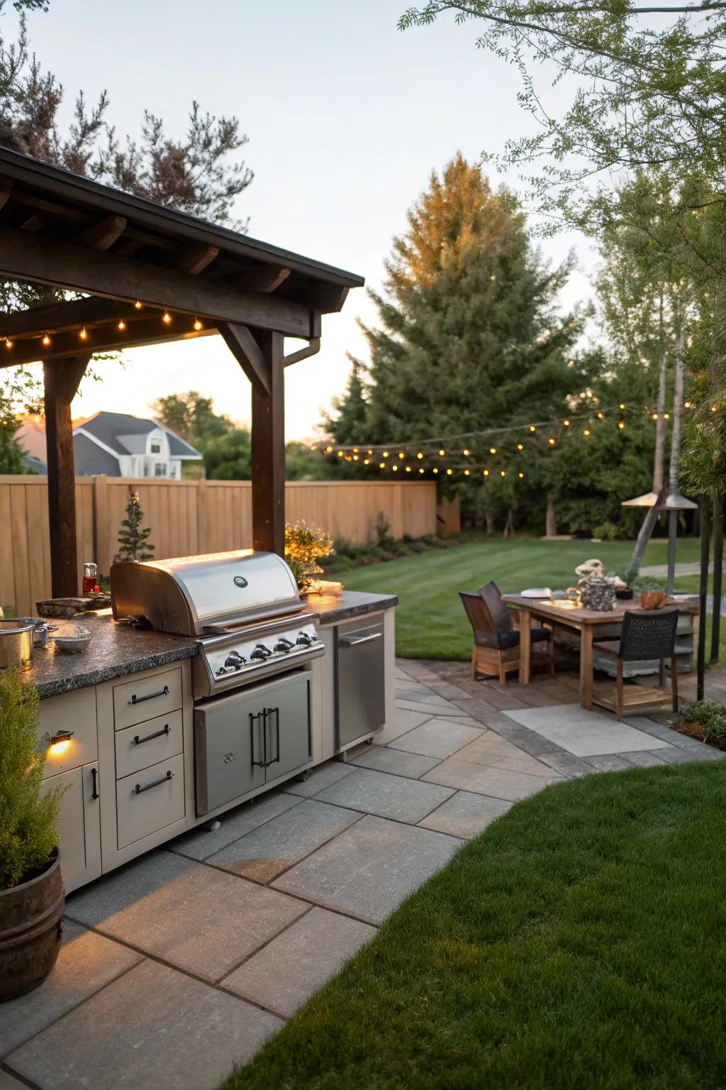 An outdoor kitchen adds functionality and fun to your backyard gatherings.