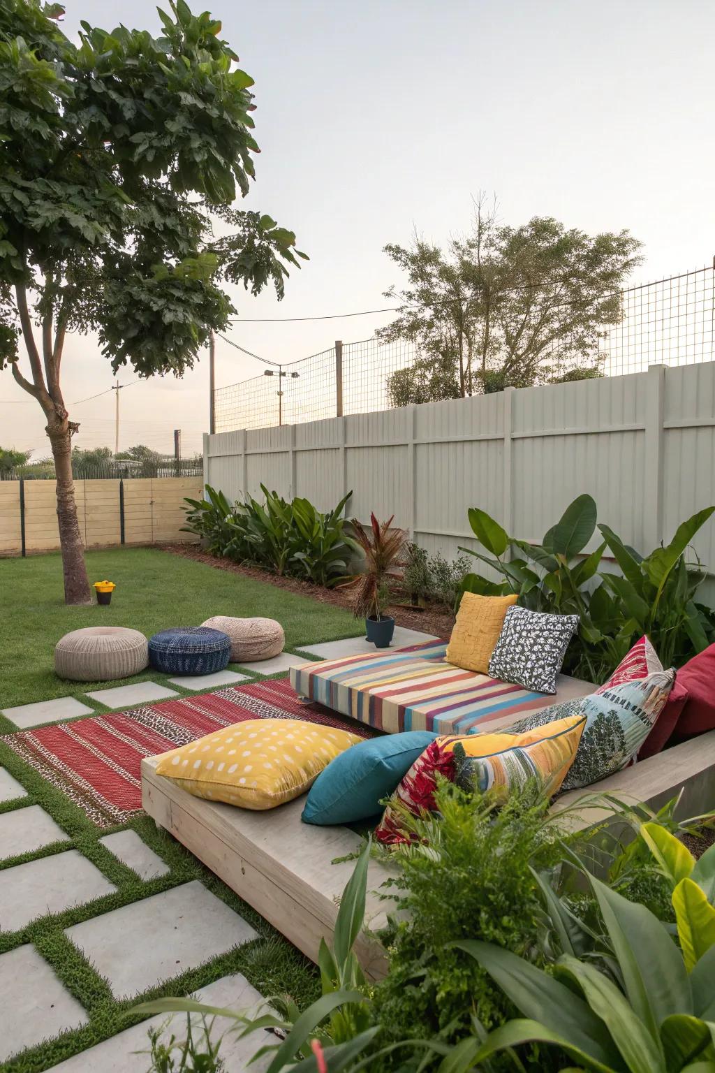 Design a cozy seating area that invites relaxation and conversation.