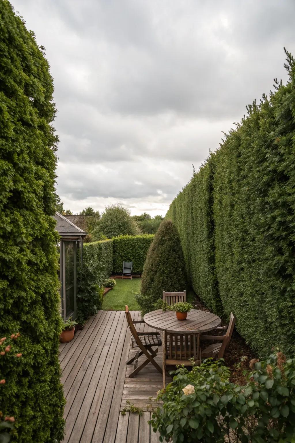 Green screens offer privacy and a sense of seclusion in your backyard.