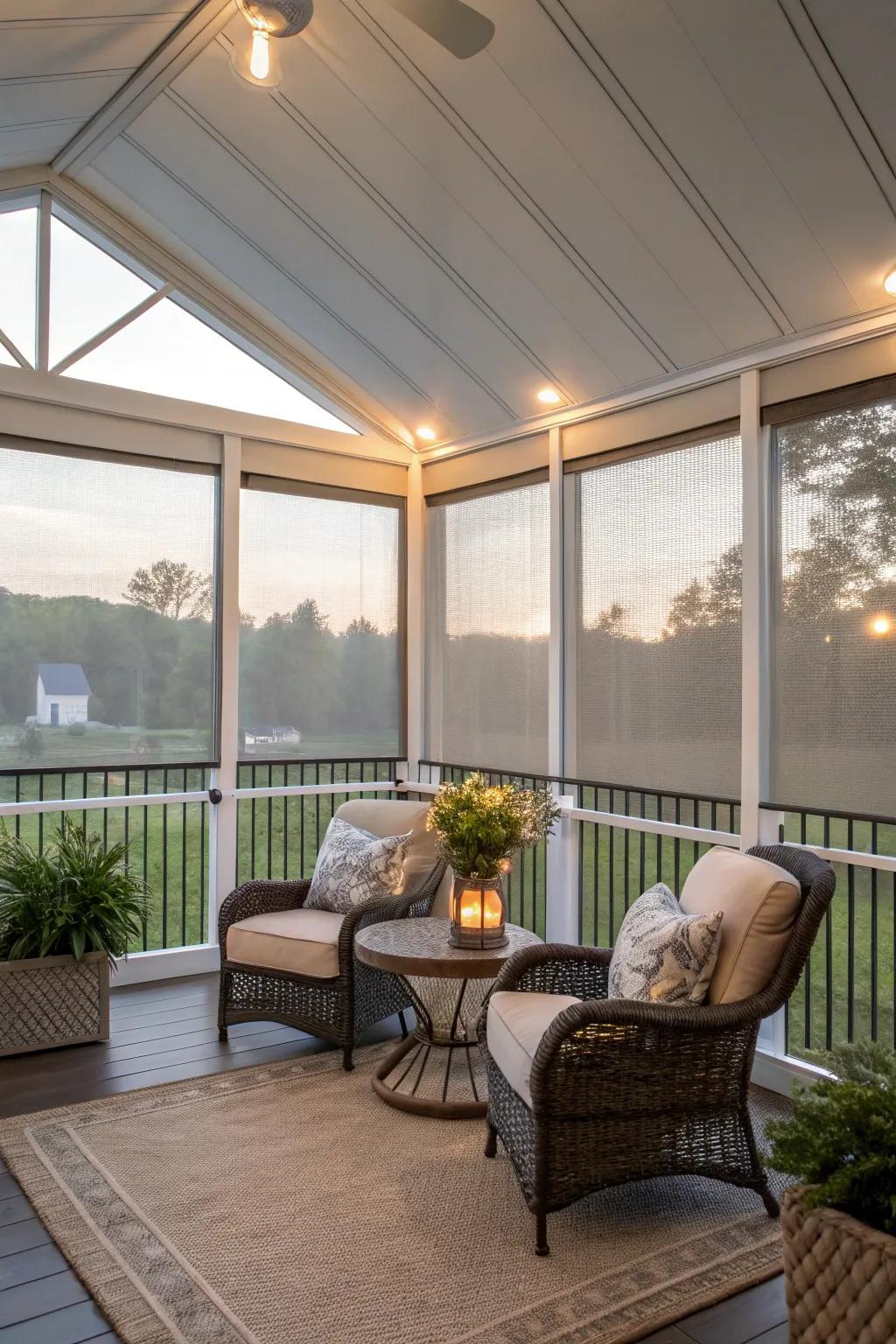Weather-resistant panels keep your porch warm and dry.