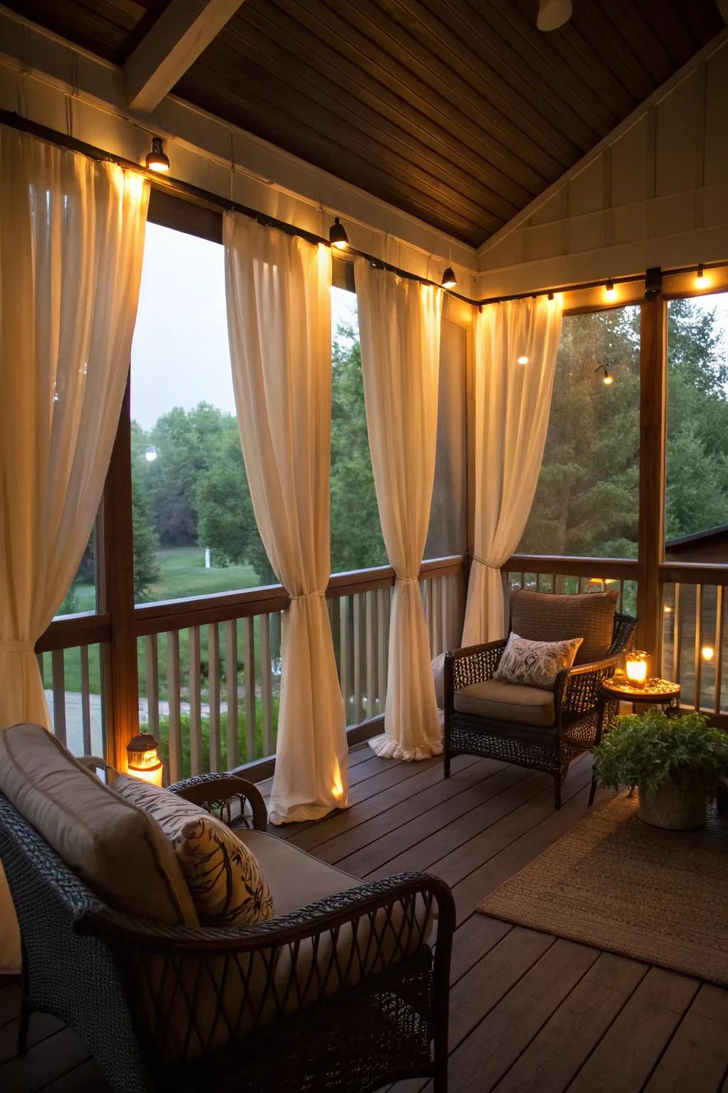 Thermal curtains help retain heat in your porch.