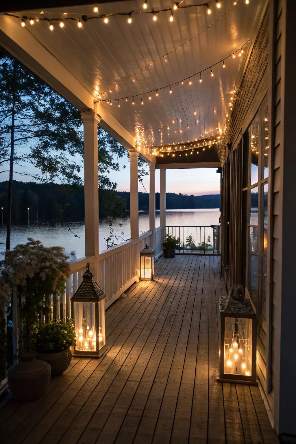 Ambient lighting transforms your porch at night.