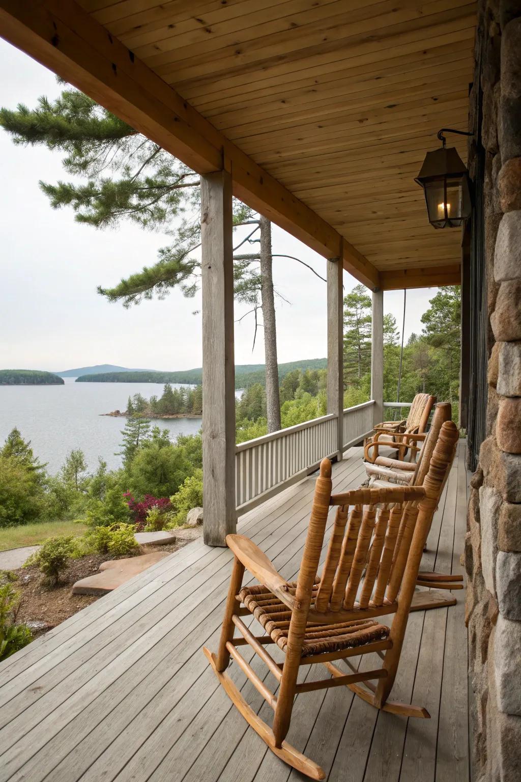 Wooden elements add rustic charm to your porch.