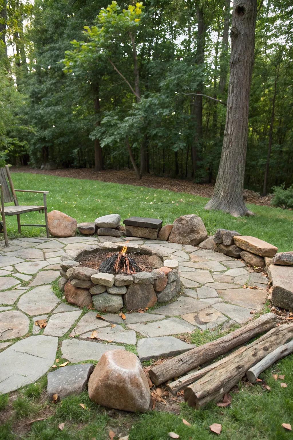 Flagstone fire pits bring rustic charm with their varied shapes.