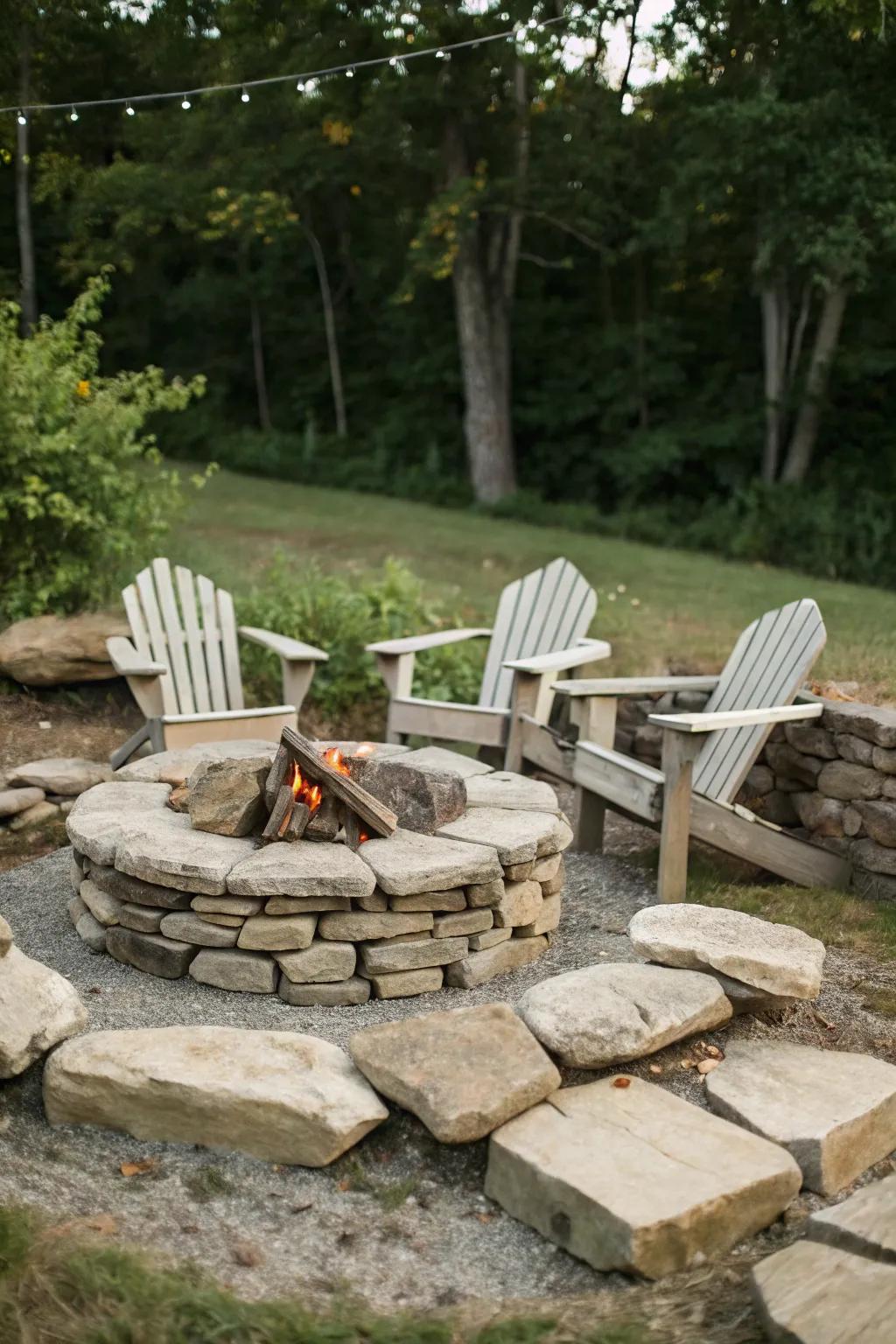 A simple stacked stone fire pit can be both elegant and functional.