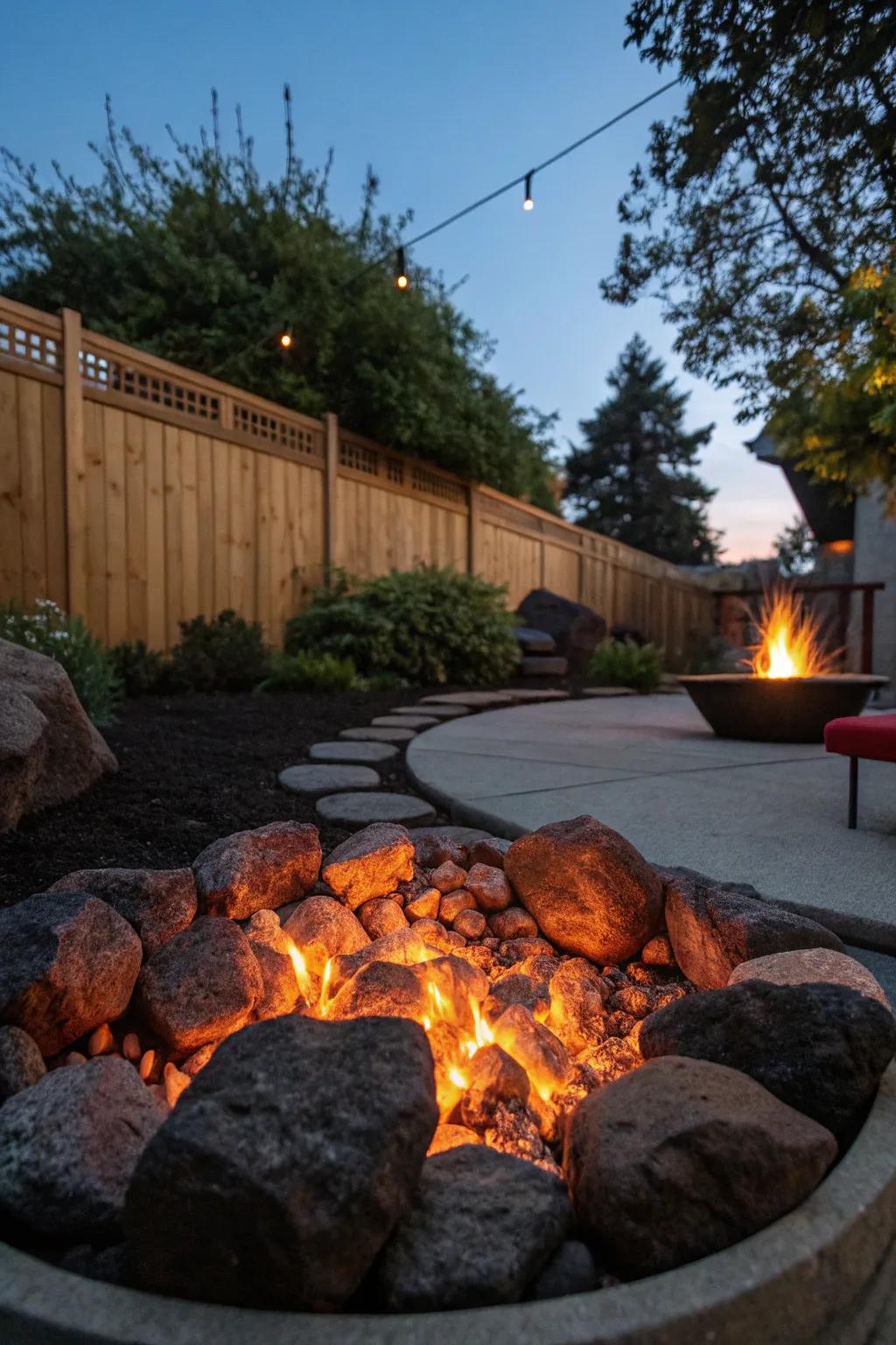 Lava rock fire pits radiate warmth long after the fire fades.
