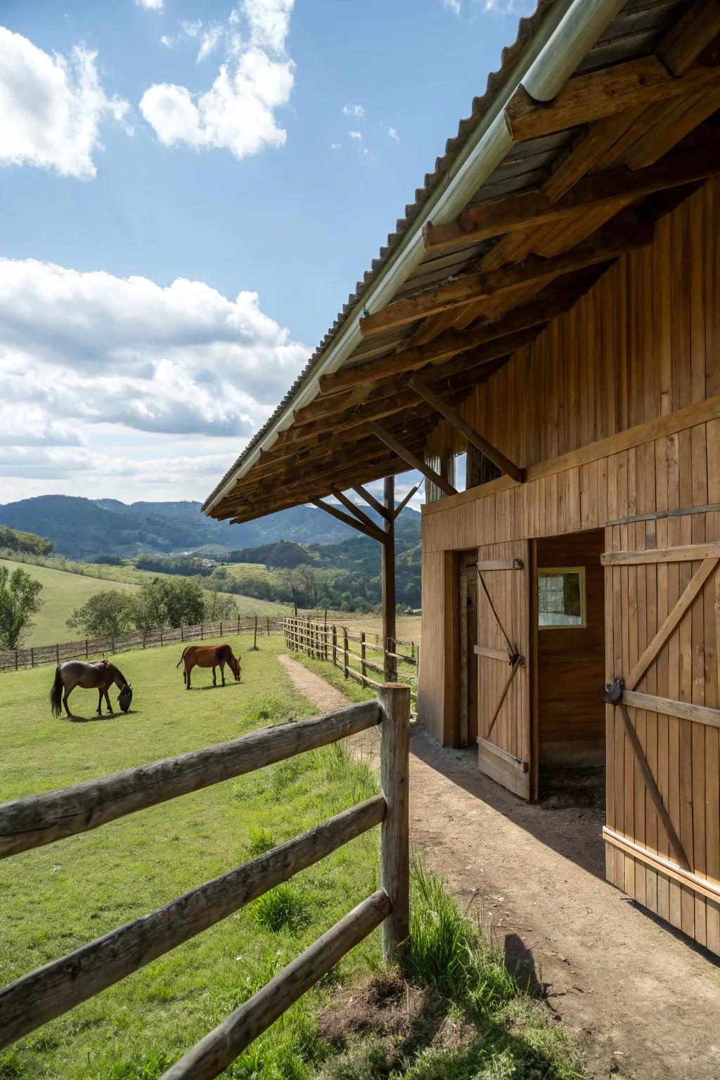 A practical overhang provides extra space and shelter.