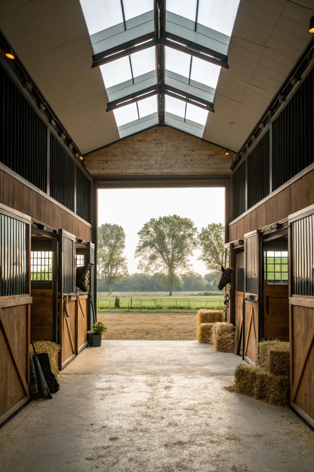 Natural light floods this small barn.