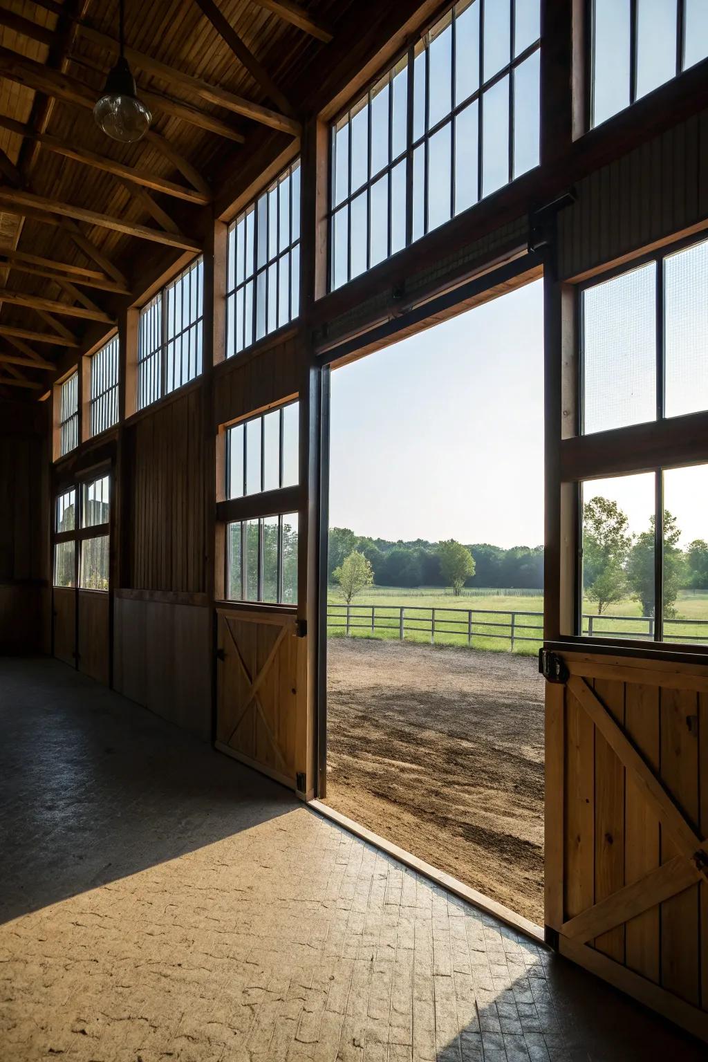 Windows allow for natural ventilation in this barn.