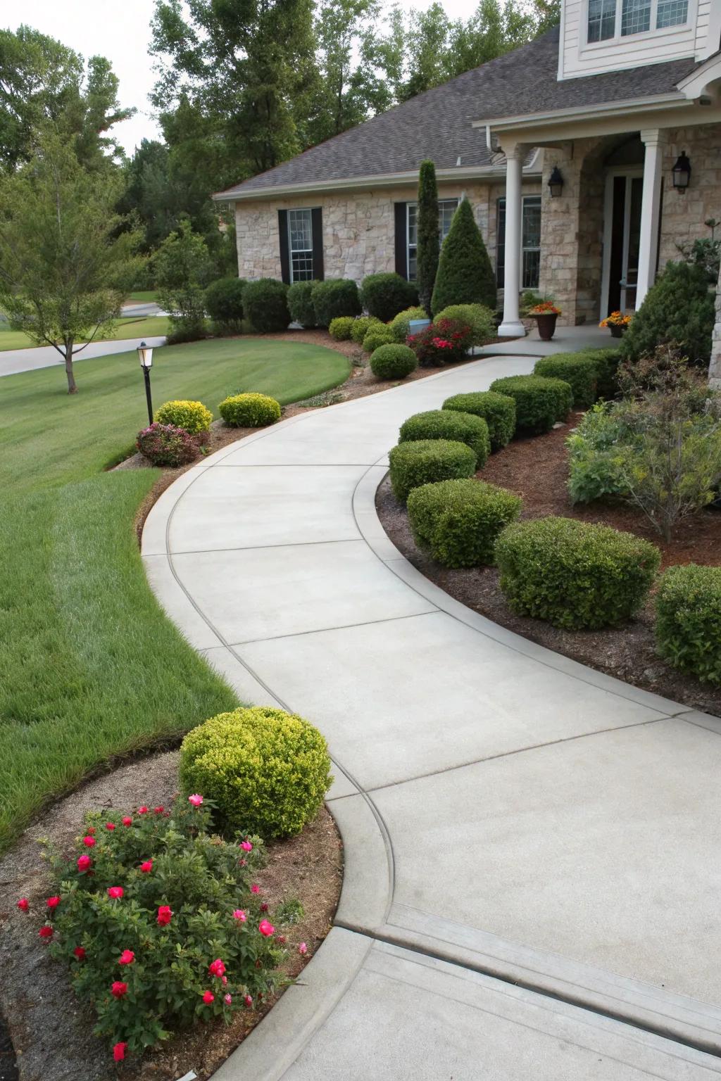 Curved walkways create a sense of flow and elegance.