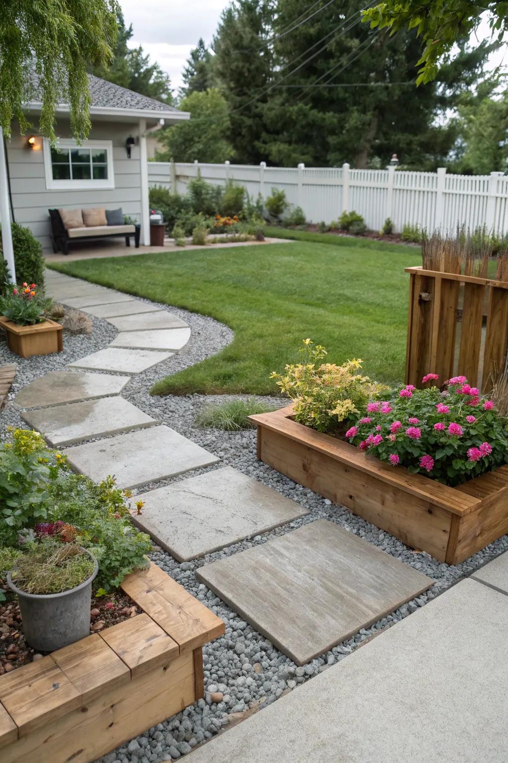 Mixing materials adds interest and depth to your front yard.