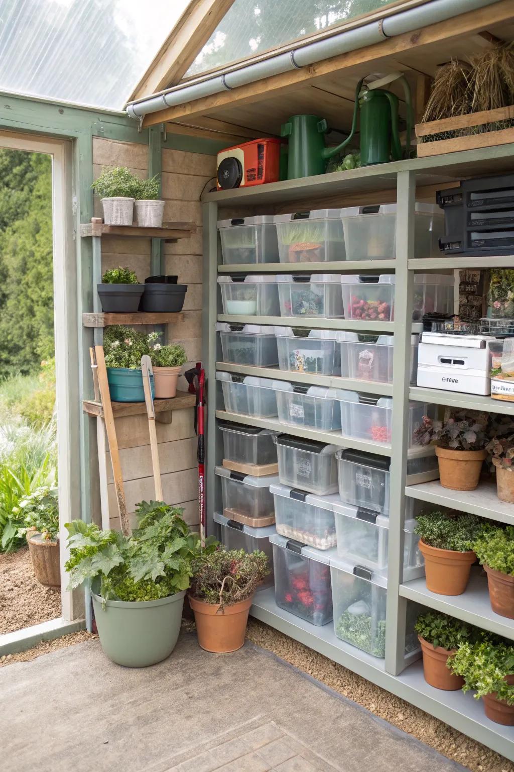Transparent storage keeps items organized and easily visible.