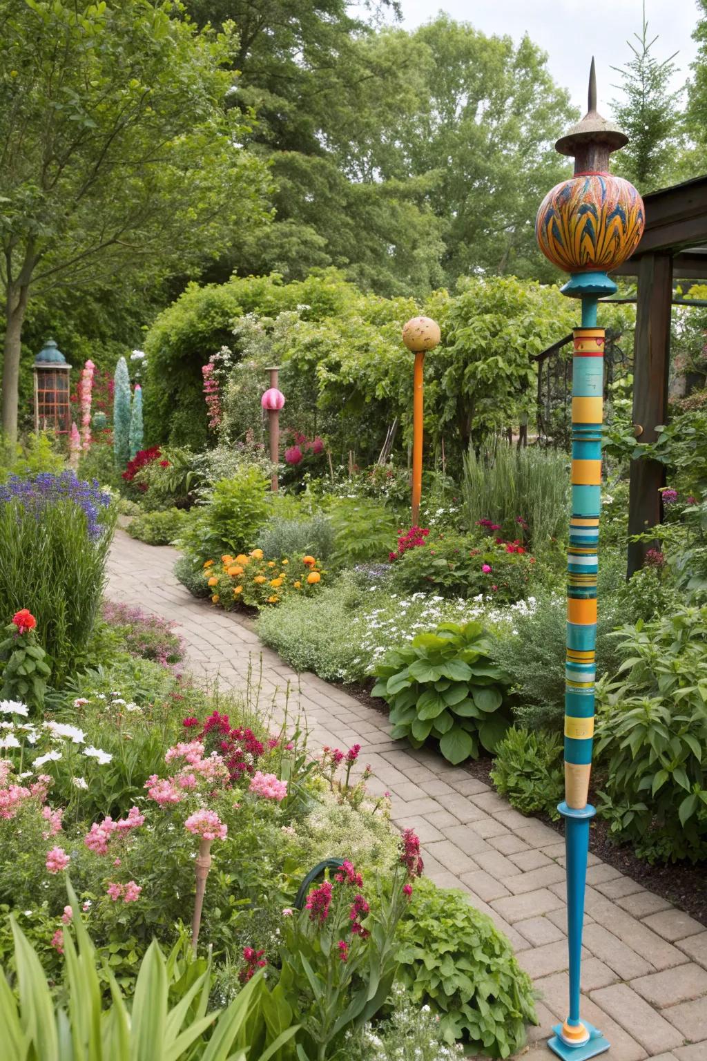 Artistic elements bringing personality and charm to a garden.