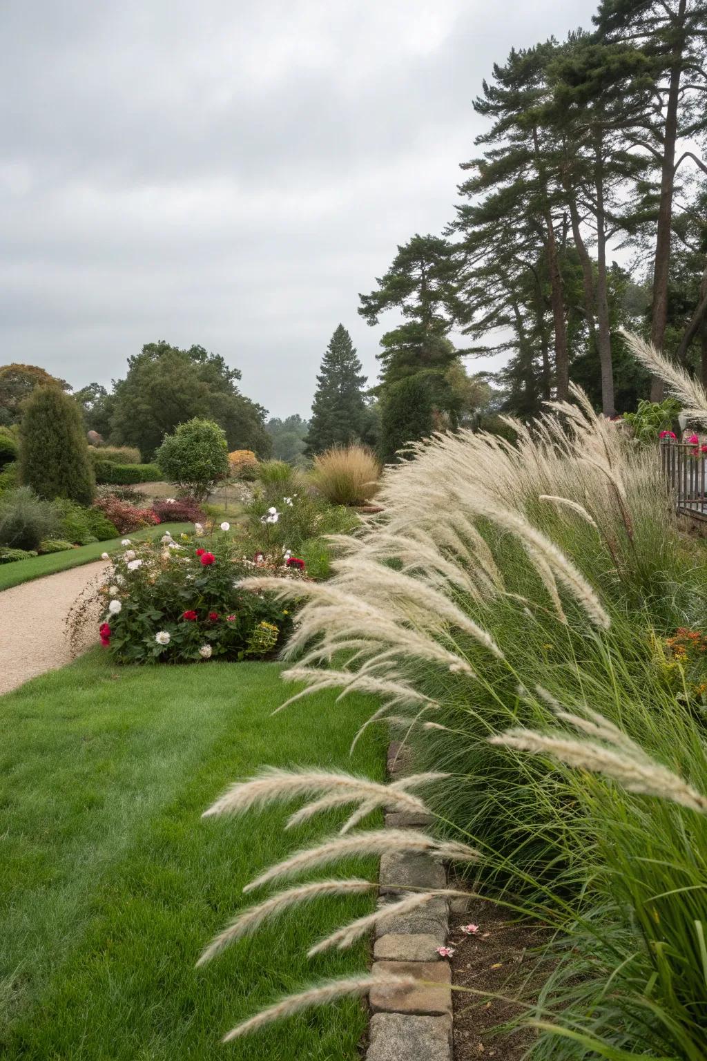 Ornamental grasses adding texture and movement to a garden.