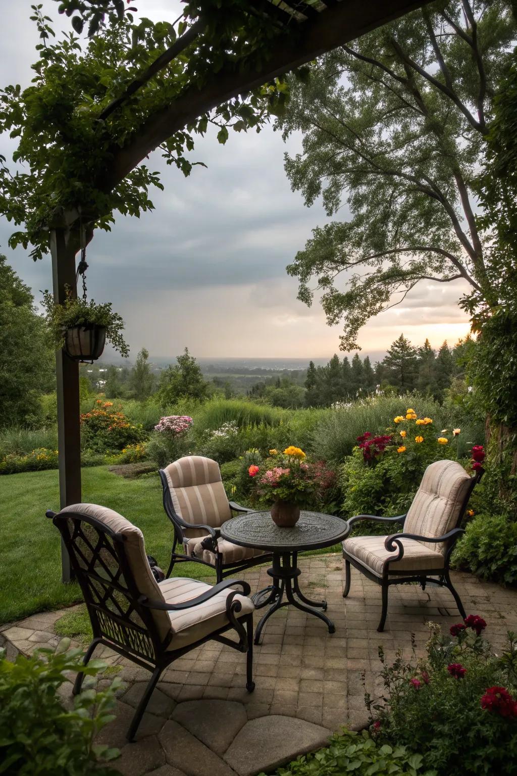 A cozy seating nook inviting relaxation in the garden.