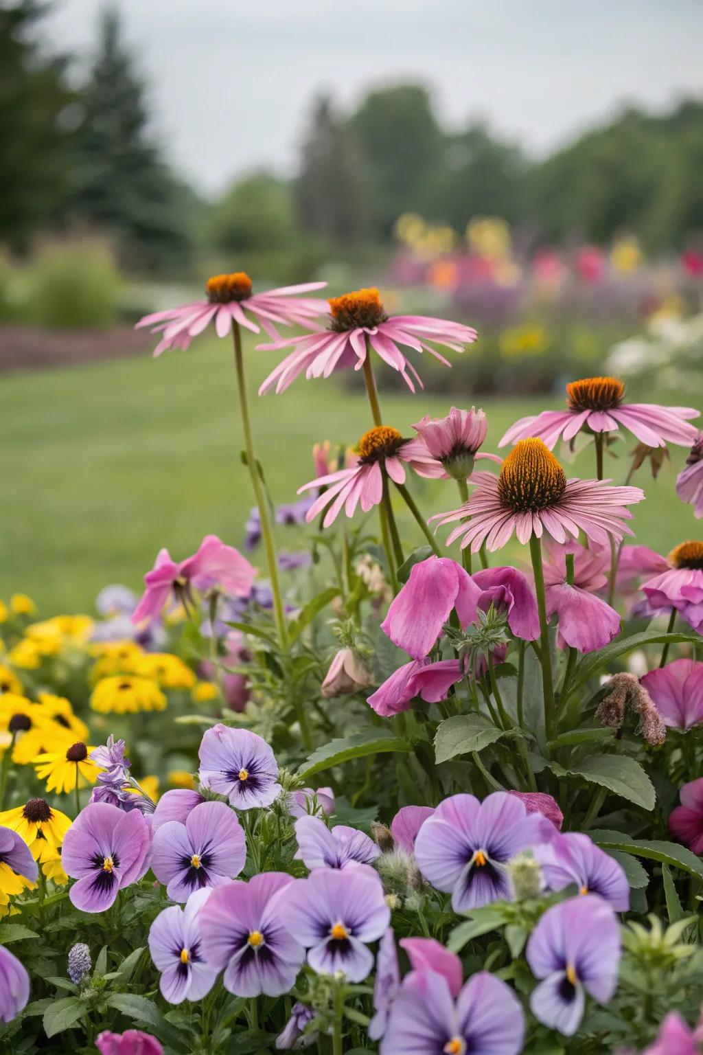 A vibrant flower bed brimming with colorful blooms.