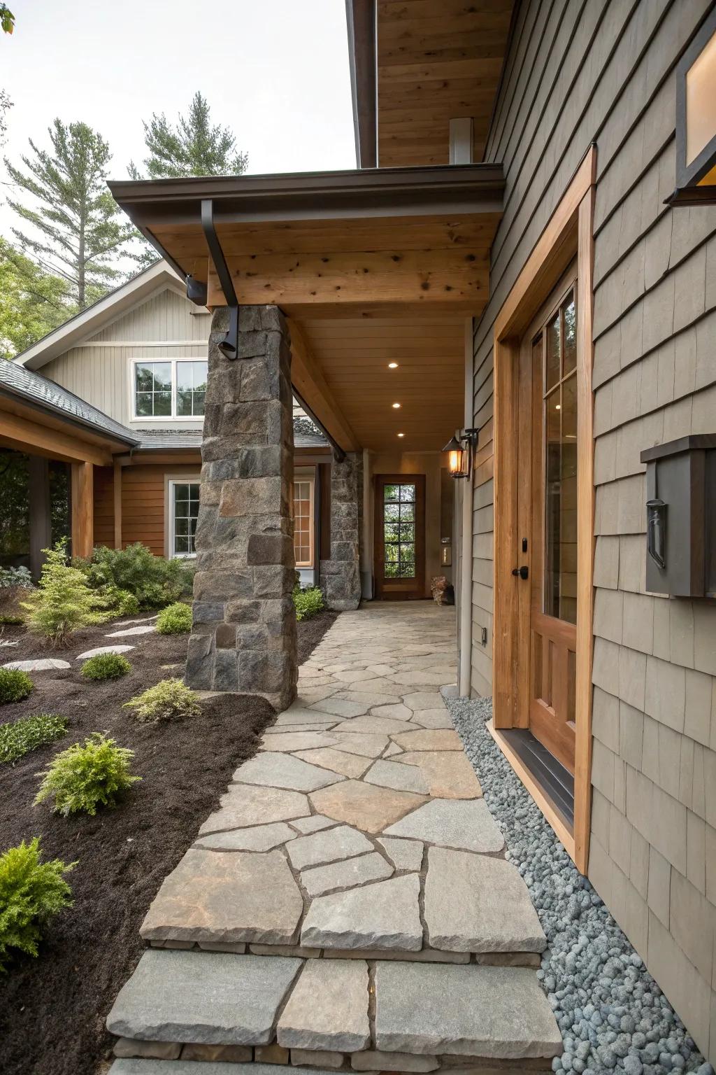 Mixed material walkways add modern flair and character.