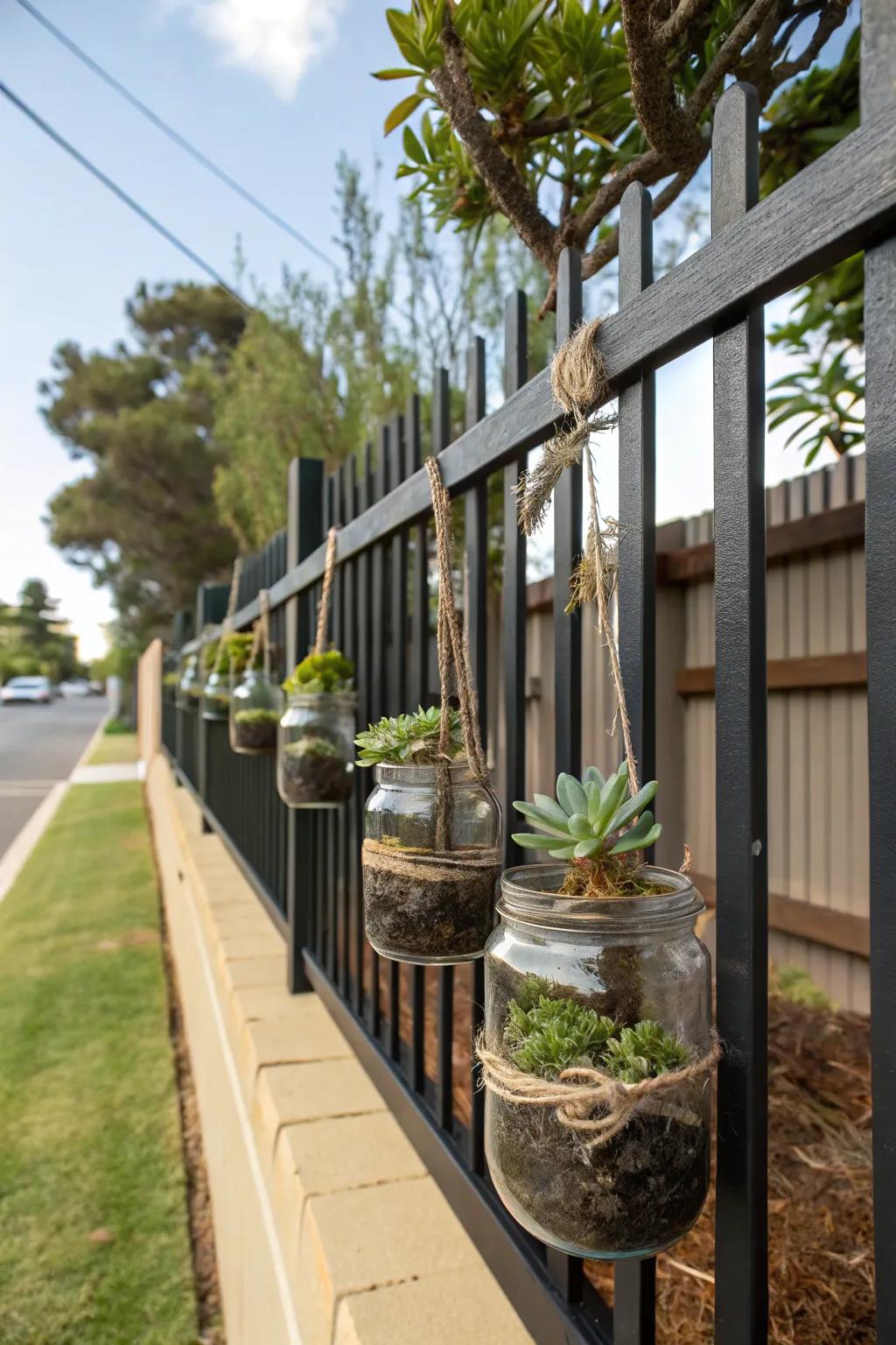 Transparent glass jar planters showcase plant growth beautifully.
