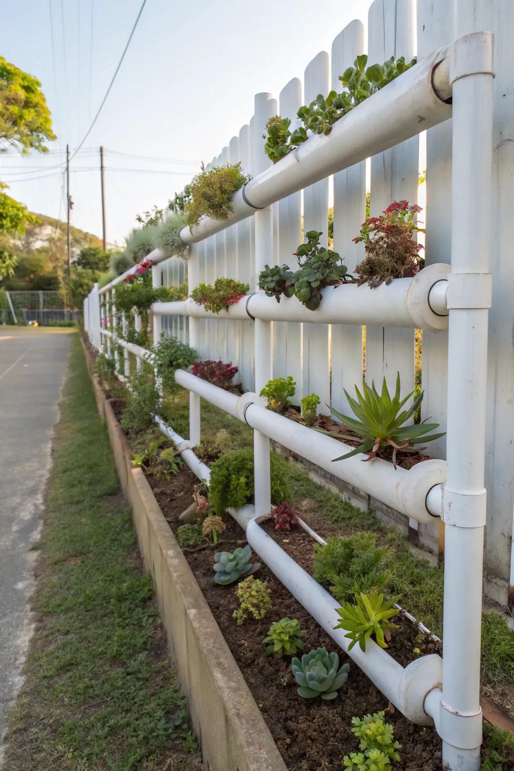 Modern and sleek PVC pipe planters for a contemporary garden.