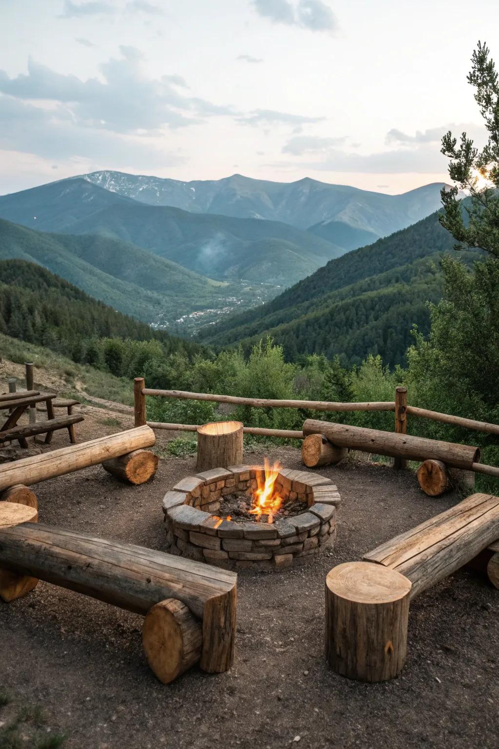 Rustic seating that enhances the natural beauty of your campsite.