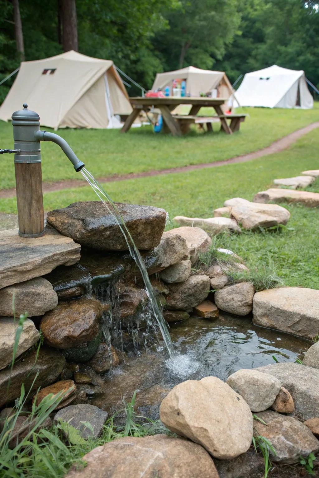 A water feature adds soothing sounds and serenity.
