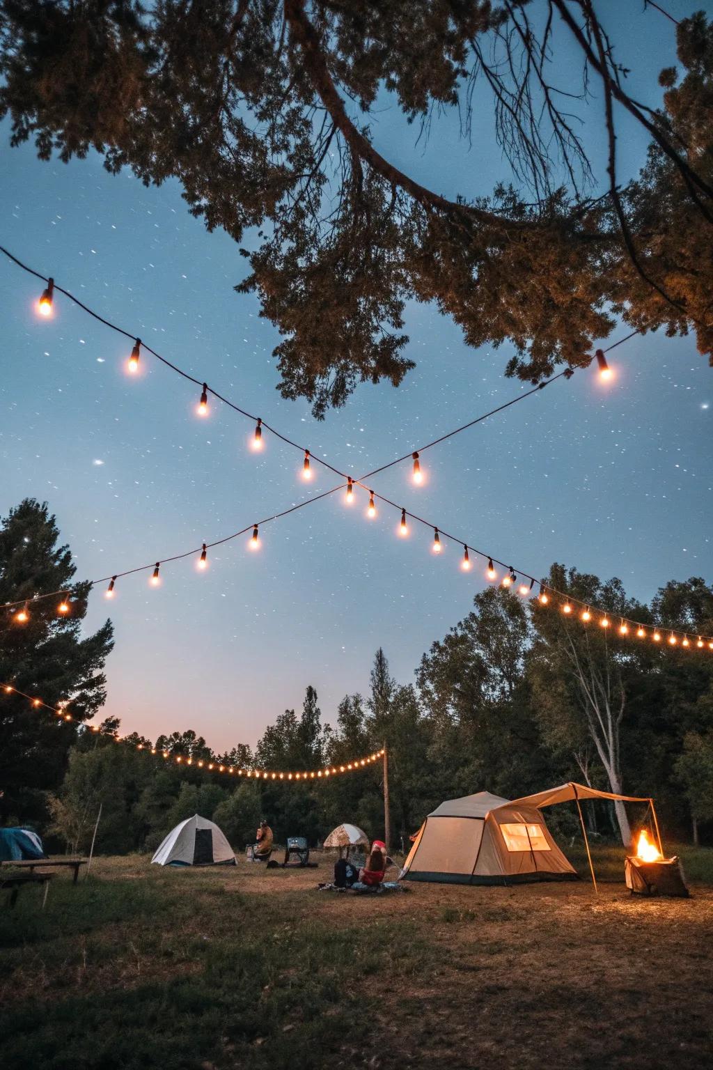 String lights create a warm and inviting atmosphere.