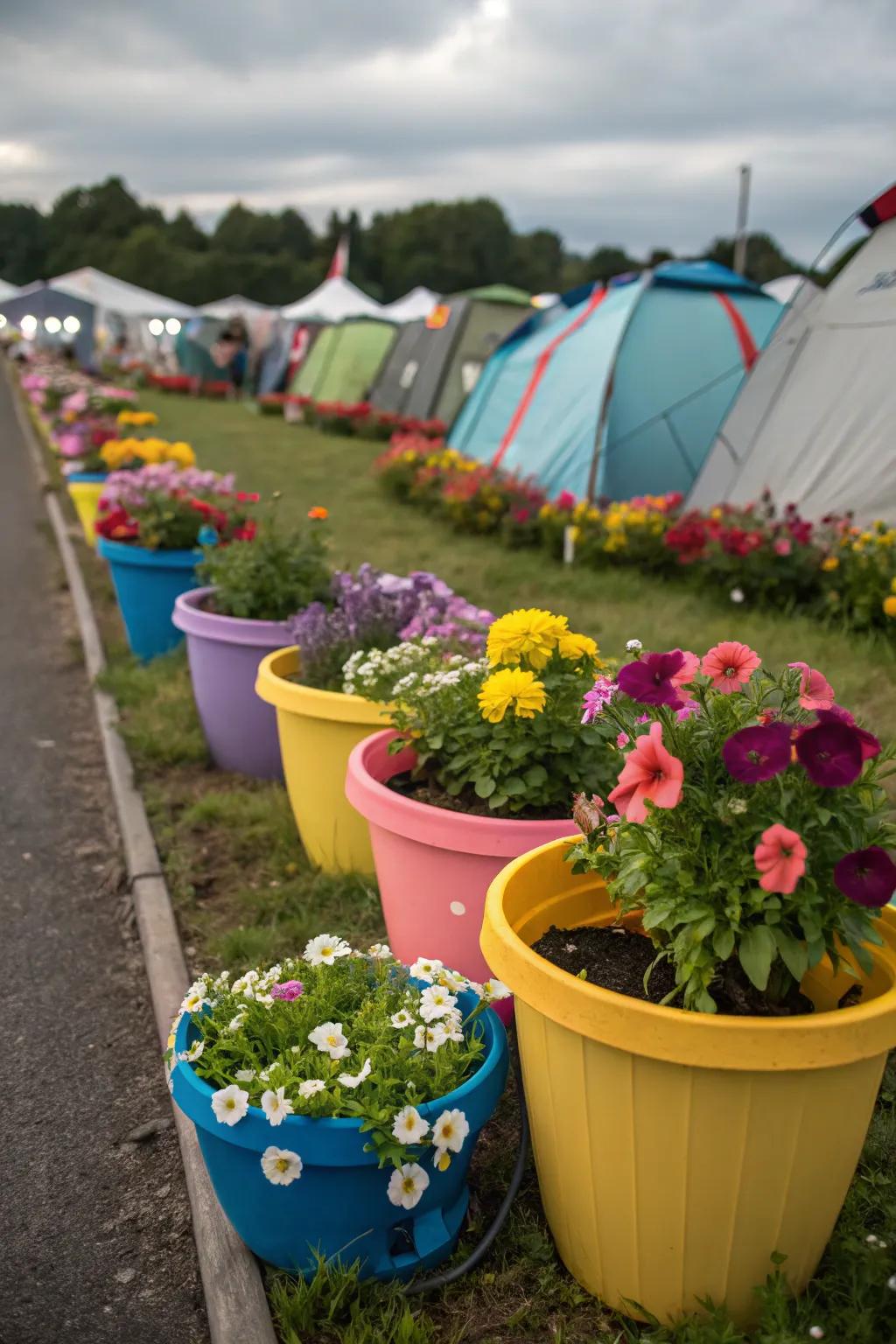 Vibrant plant pots add a splash of color and cheer.