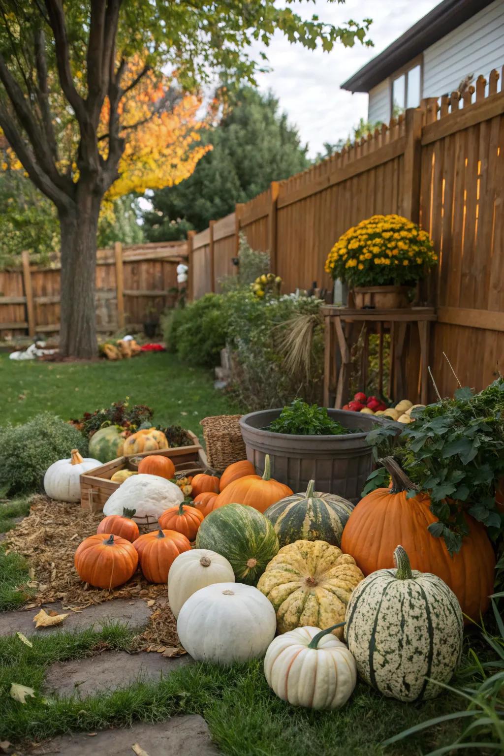 A mix of seasonal produce enhances the autumn feel.