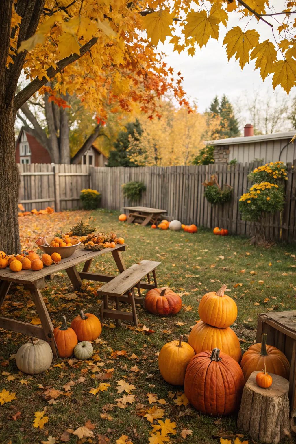 Autumn leaves add natural beauty and seasonal flair.