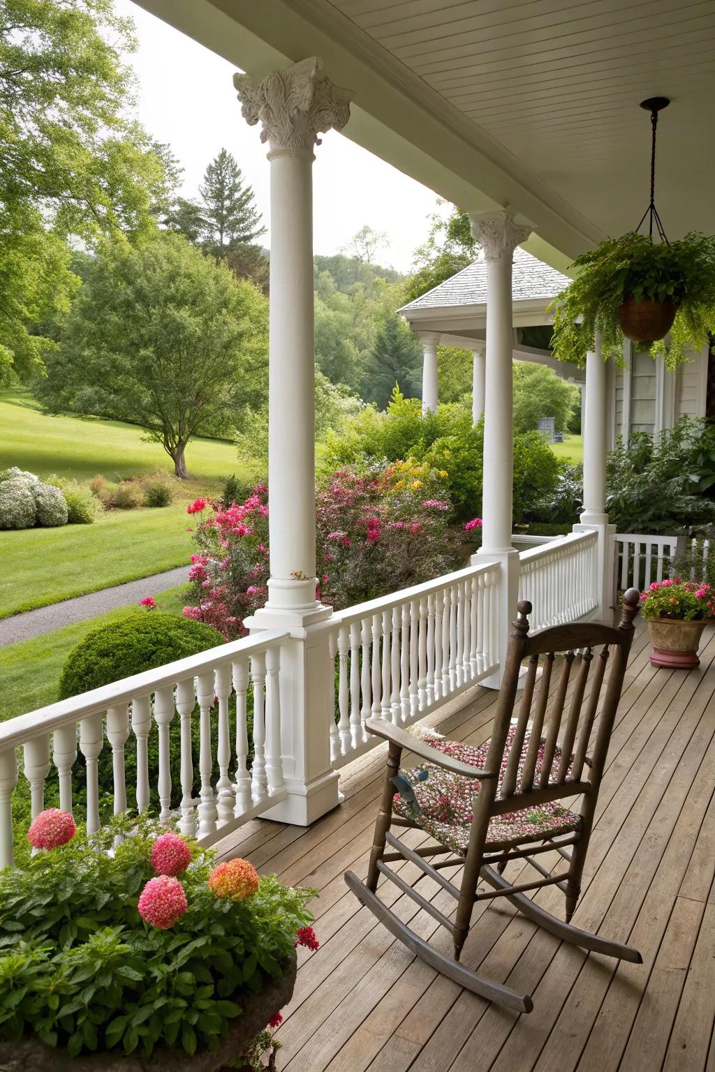 Timeless vertical balusters add elegance to any porch.