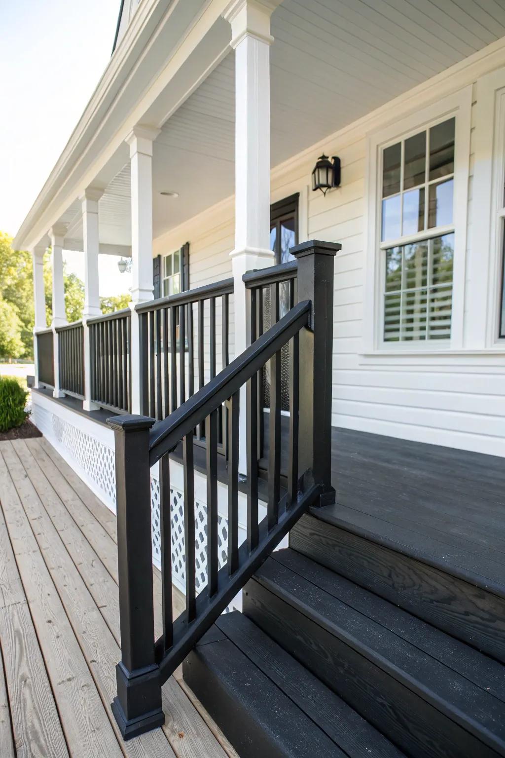 Bold black wood creates a sophisticated and modern contrast.