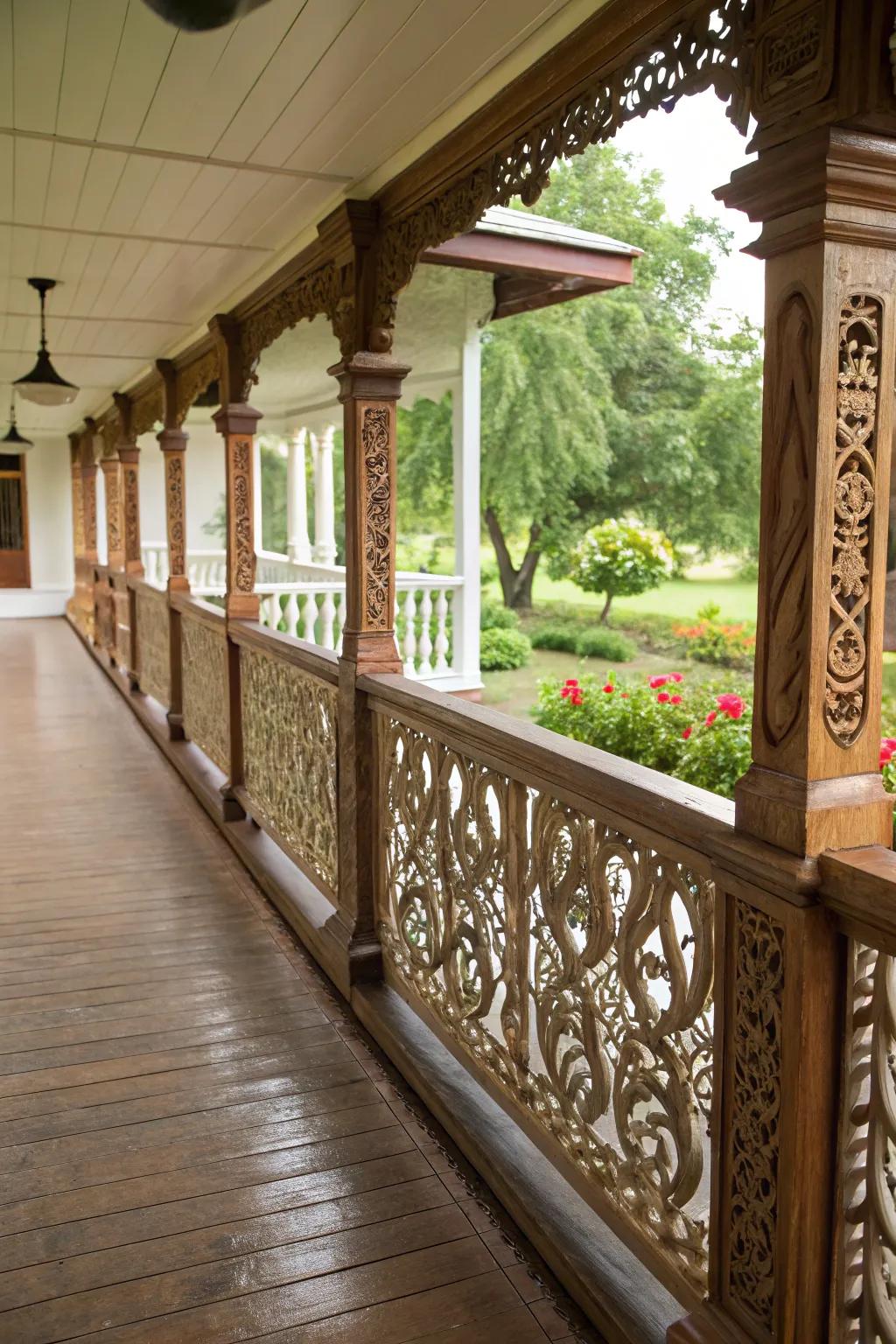 Artisan carvings turn your porch into a work of art.