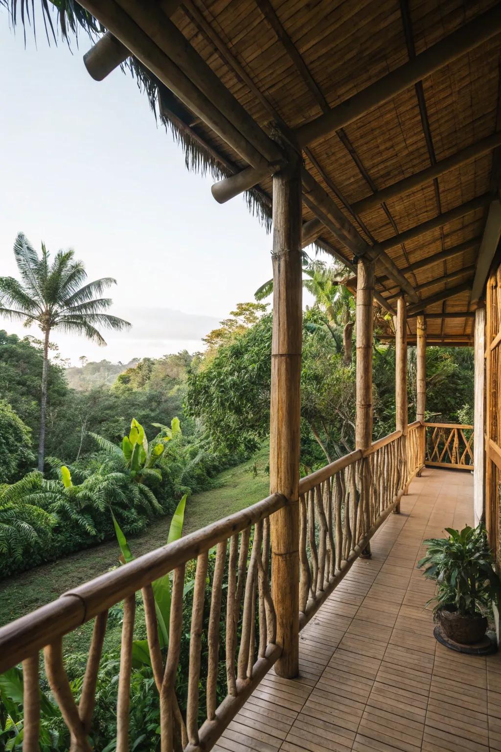 Bamboo railings offer a sustainable and exotic touch.